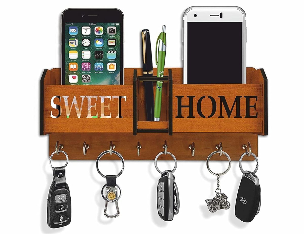 Sweet Home Key Holder for Wall with Mobile Stand Wooden Wall Organizer - Image 3