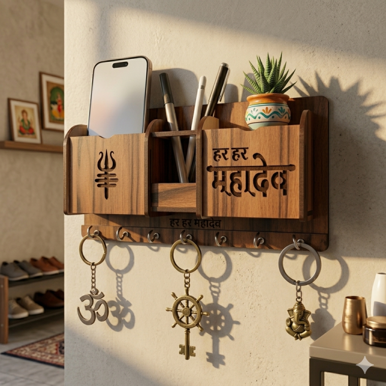 maha dev wooden key holder