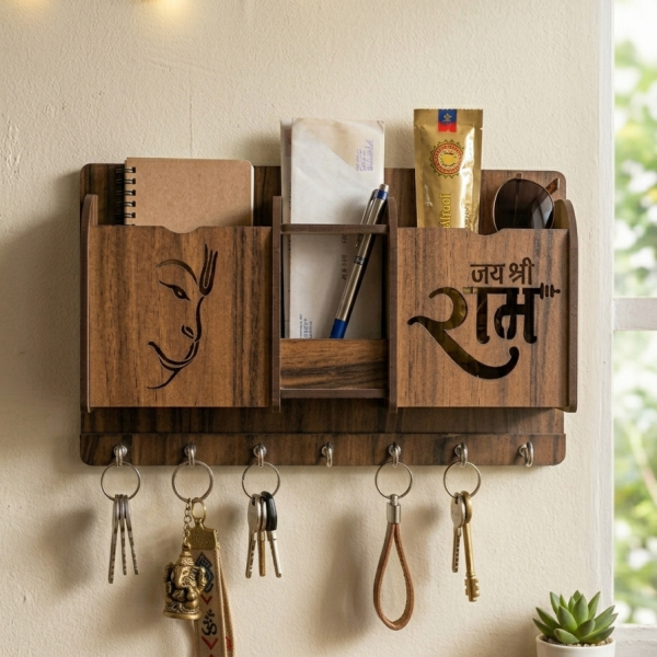 shre ram wooden key holder
