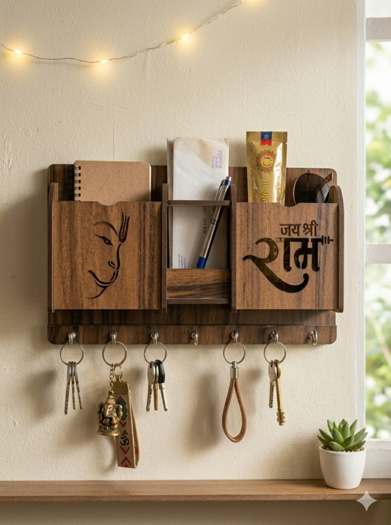 shre ram wooden key holder